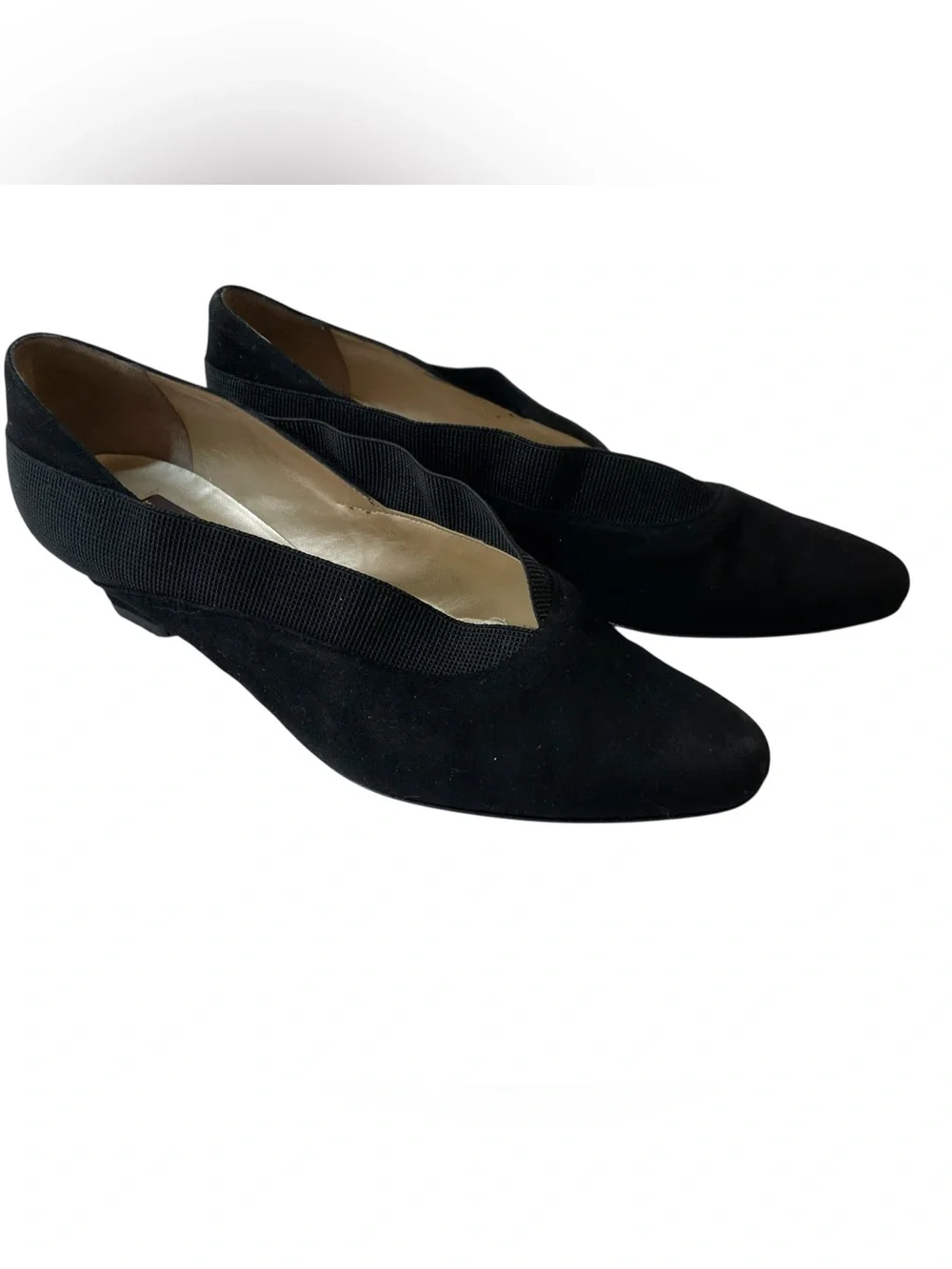 SESTO MEUCCI Black Suede Italian Made Ribbon Trim Flats Low Heel Shoes - Sz 5.5